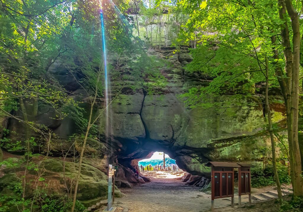 Kuhstall, Saxon Switzerland National Park Kuhstall, a cave with an opening on the opposite side in Saxon Switzerland National Park