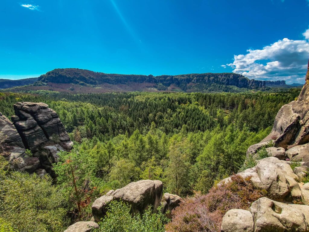 View from Kuhstall, Saxon Switzerland View of a forest-covered area in a national park in Germany