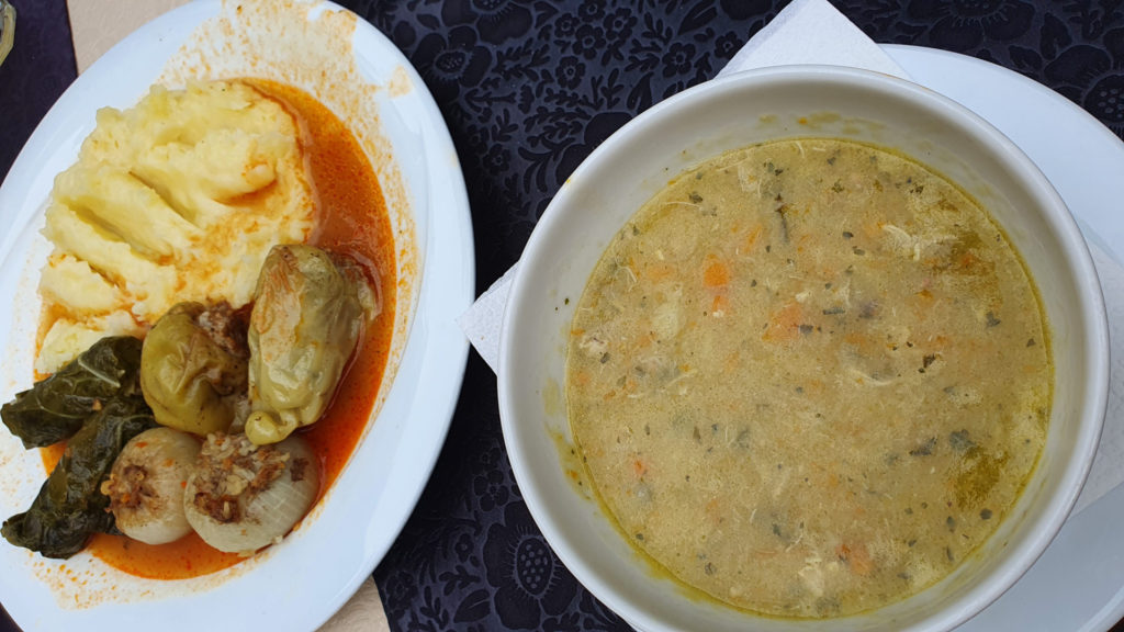 Bosnian cuisine, a soup and a plate of sarma