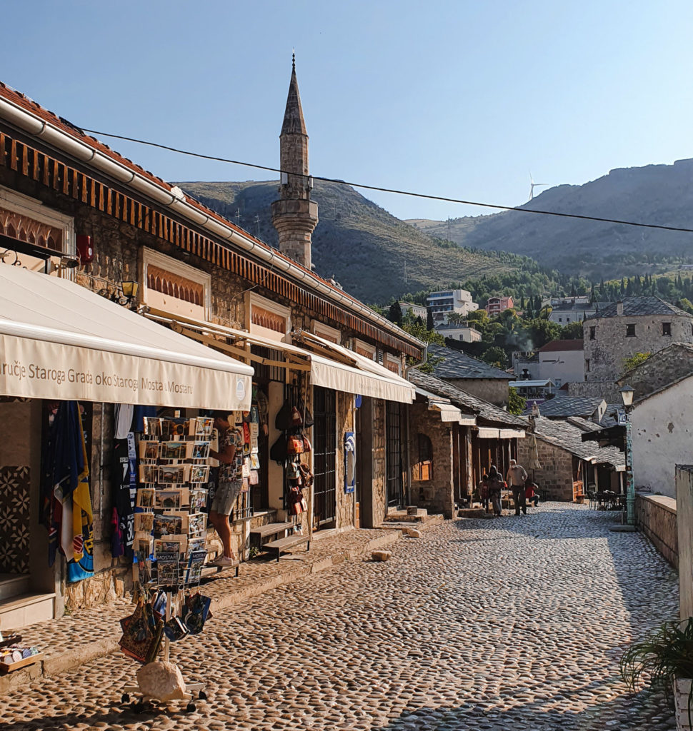 Shopping street in Mostar in the early morning