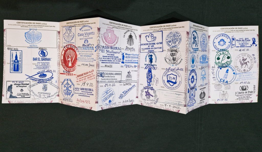 Credencial or pilgrim's passport filled with stamps, Camino