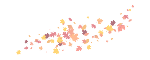 Country landing - Desktop Colorful watercolor fall leaves in pink, yellow, and orange arranged in a curved arc on a transparent background
