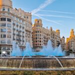 Valencia, Spain Fountain surrounded by buildings in Valencia, Spain