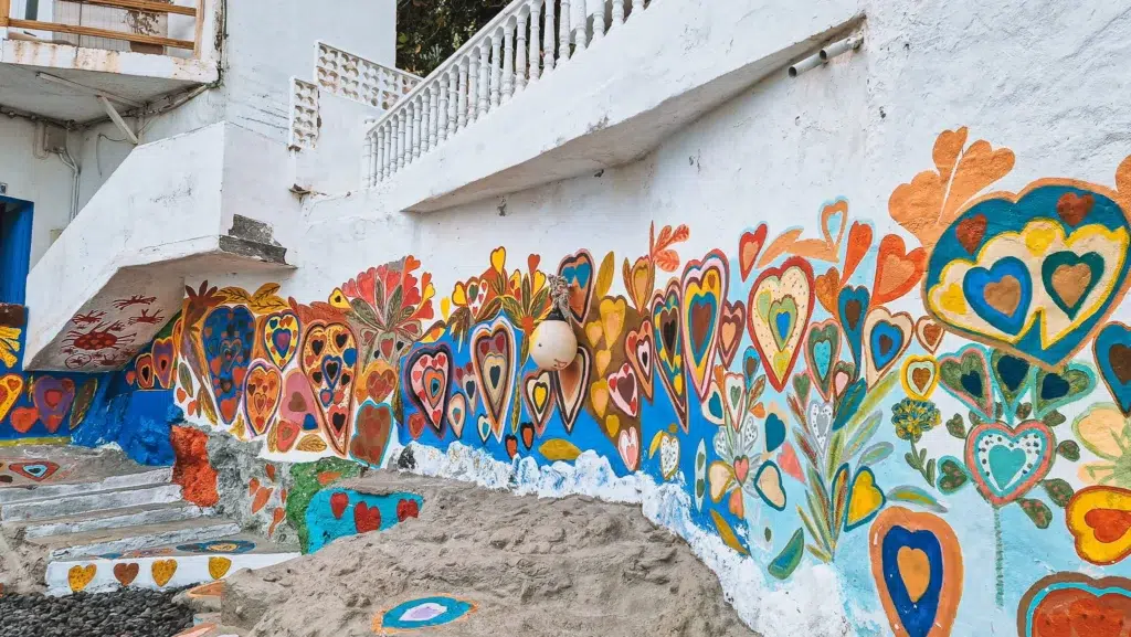Boca Cangrejo hearts Colorful hearts on white walls in Boca Cangrejo