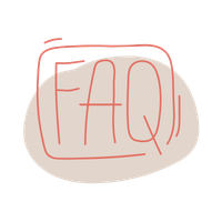 Faq Red handwritten 'FAQ' on a light beige oval background, likely a button or badge for Frequently Asked Questions