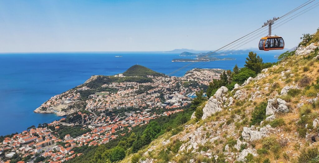 View of Dubrovnik from above with cable car, Croatia itinerary