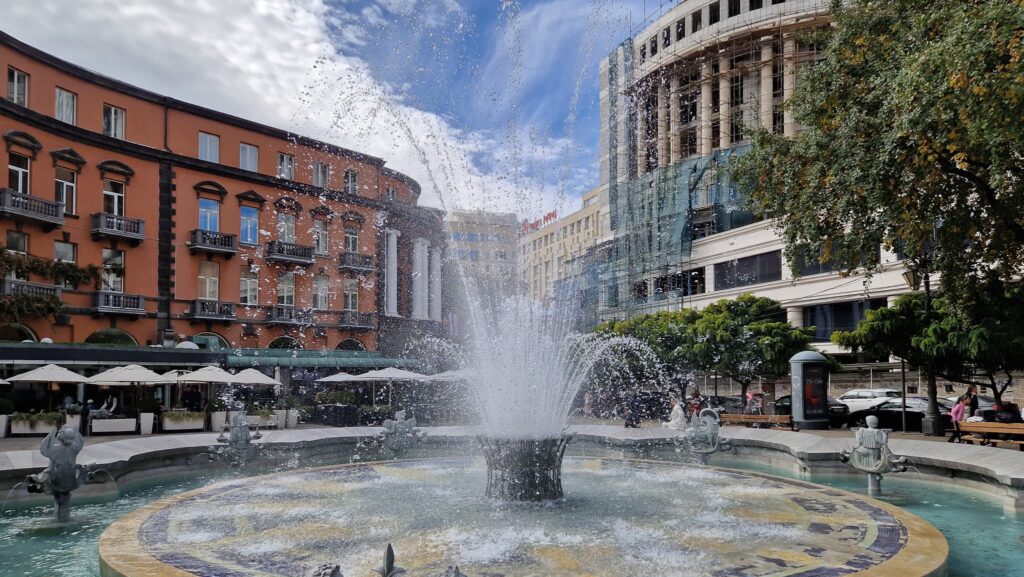 Square with a fountain in Yerevan Armenia