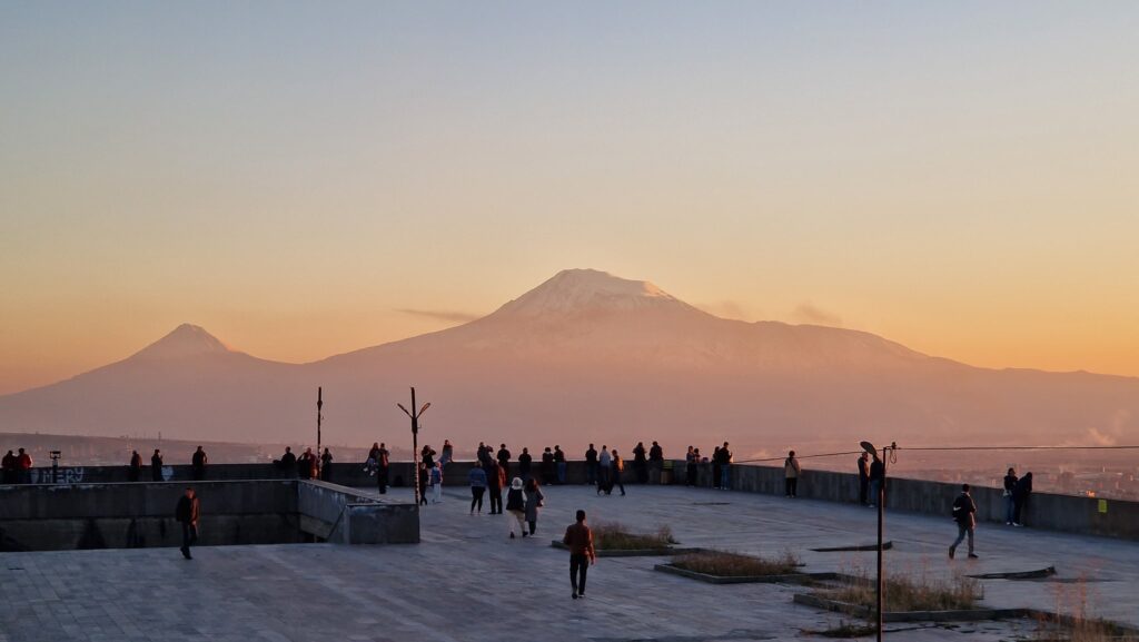 Sunsetin Yerevan with Mount Ararat in the background
