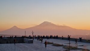 Mount Ararat view in Yerevan Armenia at sunset