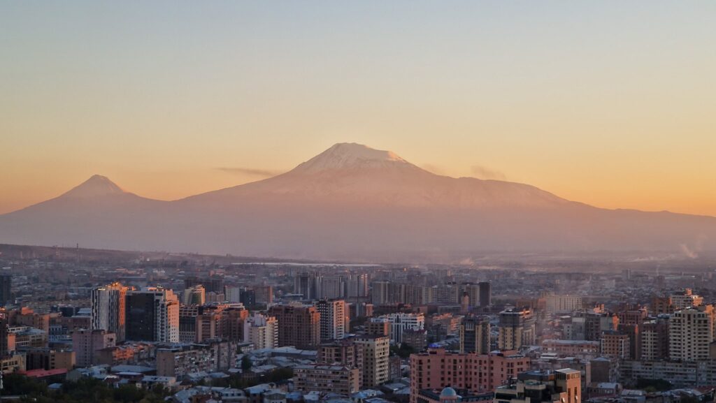 Sunset in Yerevan with Mount Ararat
