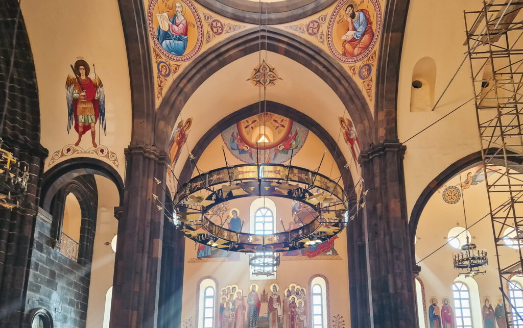 Painted walls inside St. All Saviors Church in Gyumri