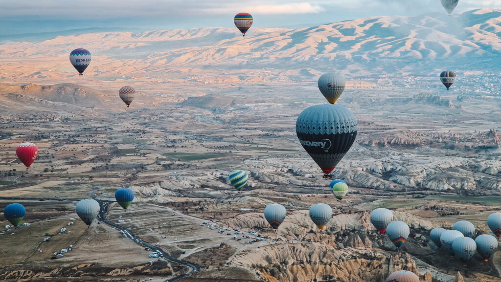 Balloons up close Balloons flying over the Cappadocia valleys