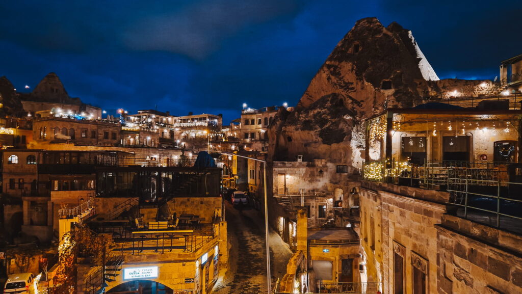 Goreme by night Nighttime in Goreme, Cappadocia