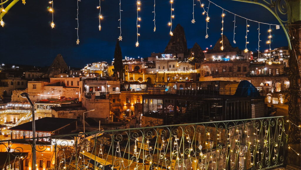 Terra Cave by night View of Goreme by night, Terra Cave Hotel