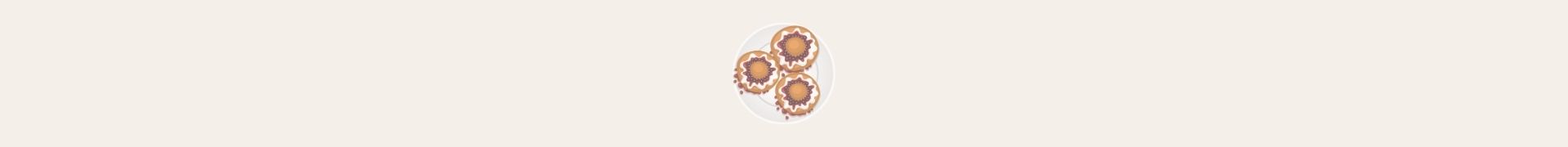 Papanasi Plate with three sunflower-shaped cookies on a light beige background