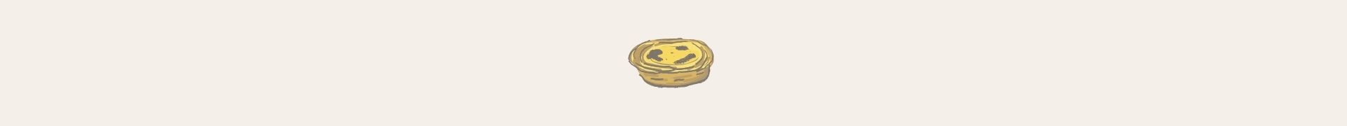 Pastel de nata Illustration of a small golden tart centered on a pale beige background.