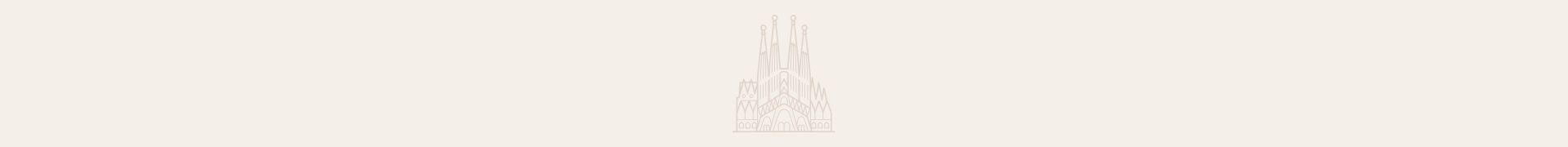 Sagrada Familia Thin line drawing of the Sagrada Família basilica centered on a pale beige background.