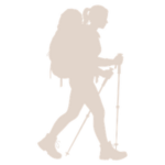 Woman Hiker Beige silhouette of a person hiking with a backpack and trekking poles.