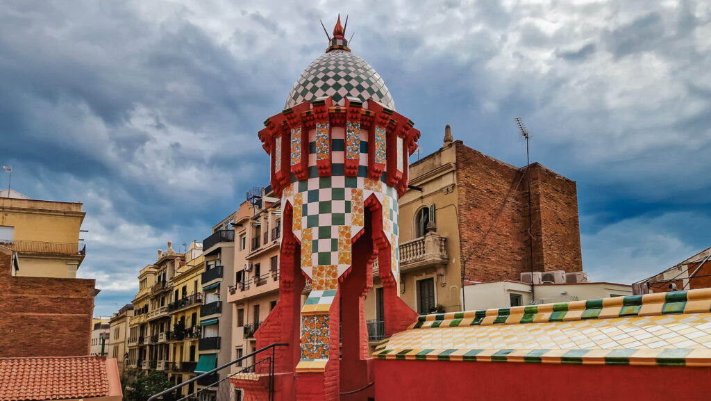 Casa Vicens rooftop Rooftop with a tiled tower at Casa Vicens, Gaudí building in barcelona