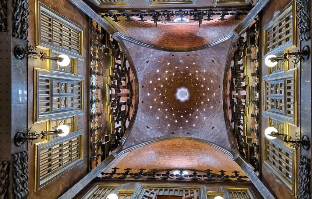 Palau Güell ceiling Vaulted ceiling at Palau Güell, visiting every Gaudí building in Barcelona