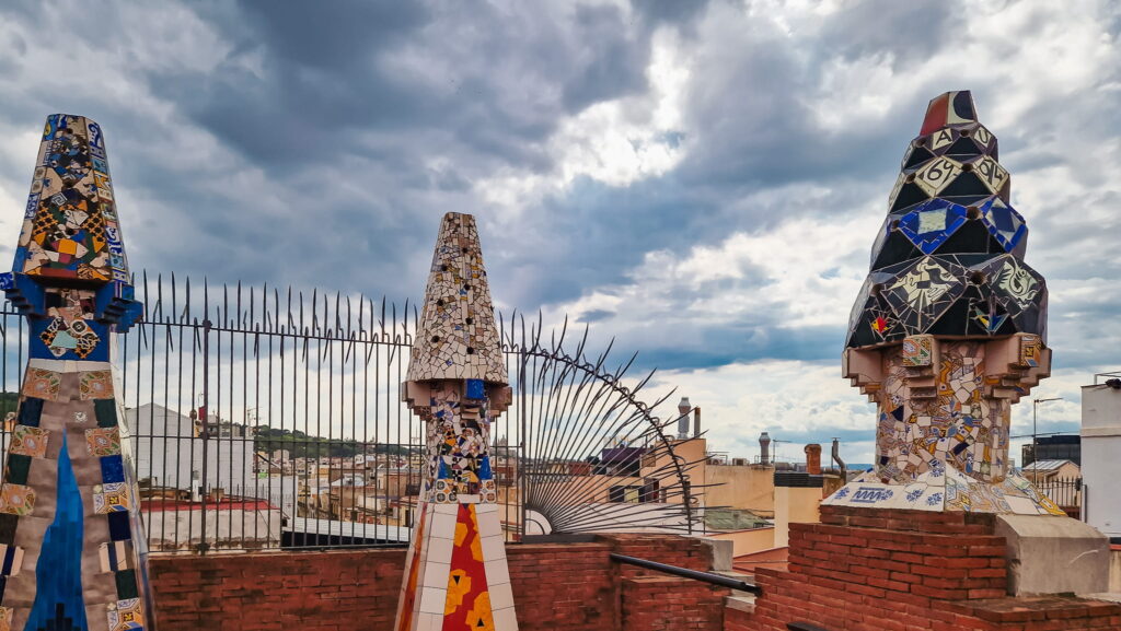Palau Güell chimneys Rooftop woth tiled chimneys at Palau Güell in Barcelona