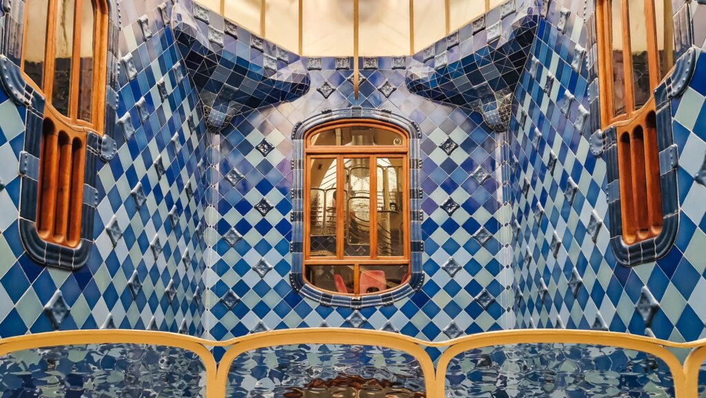 Casa Batlló inside Blue tiles inside Casa Batlló, Gaudí buildings in Barcelona
