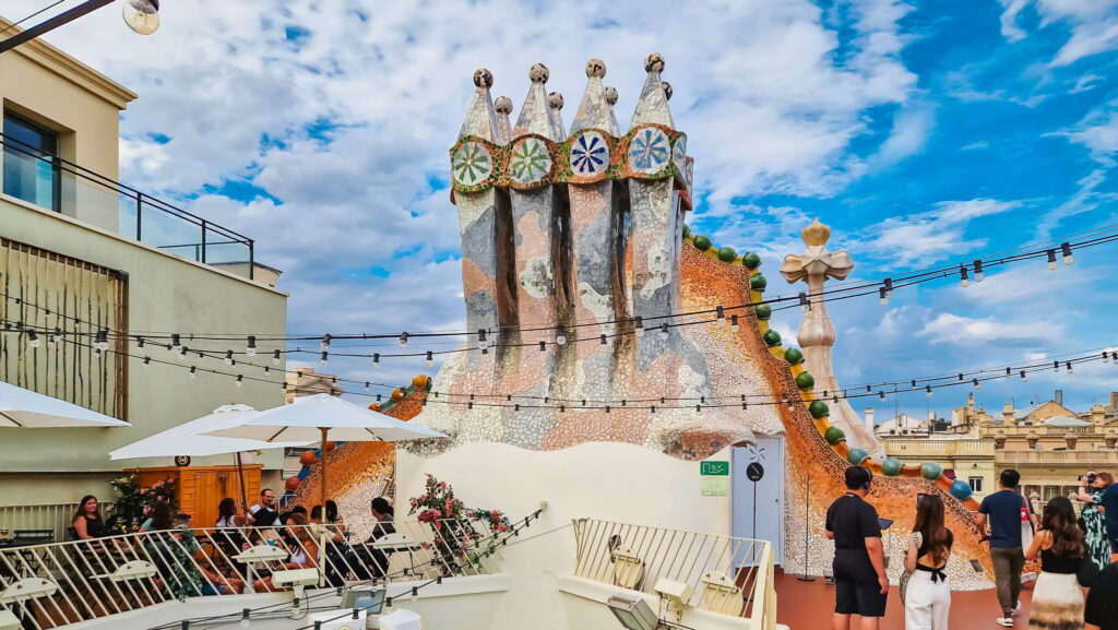 Casa Batlló rooftop Tiled chimneys on the rooftop of Casa Batlló