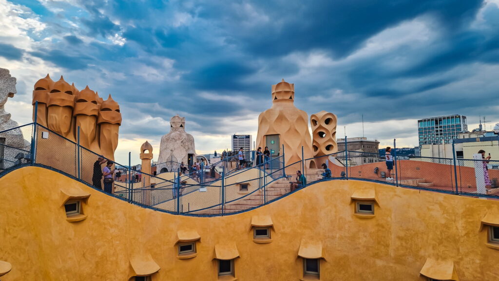 La Pedrera rooftop with chimneys La Pedrera rooftop with chimneys, Barcelona building by Gaudi