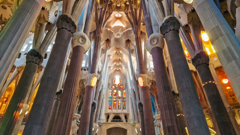 Columns, Sagrada Familia Towering columns inside the Sagrada Familia, by Antoni Gaudí
