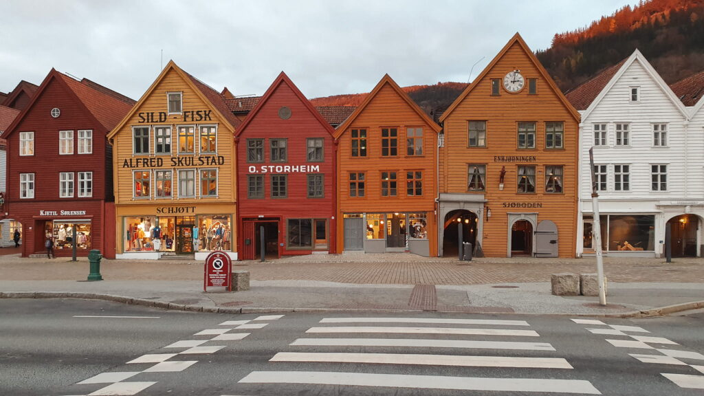Bryggen, Bergen Bryggen, orange and red houses in the historical district of Bergen, norway