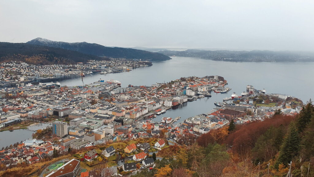 Bergen View View of Bergen and the city fjord from above in late autumn