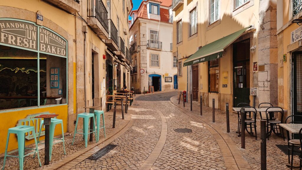 Lisbon street A street with bars and restaurants in Lisbon
