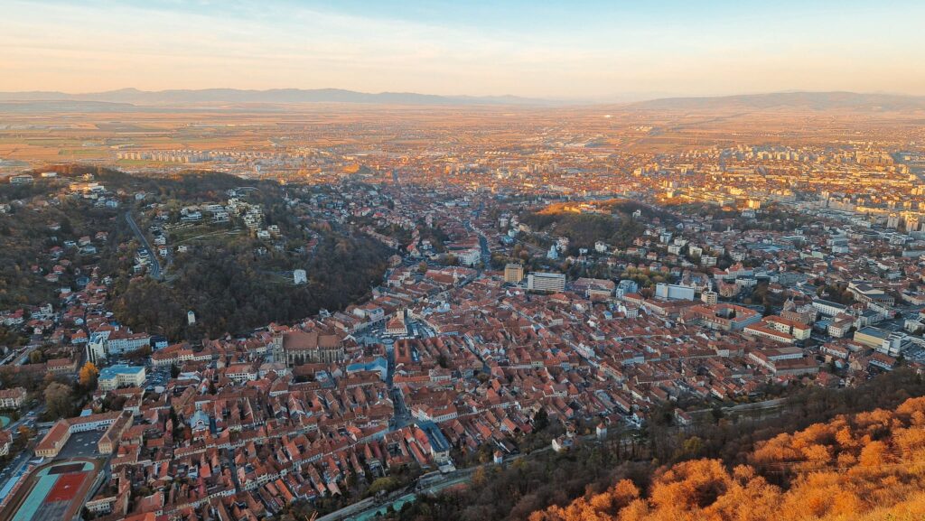 Brasov View - Autumn View of Brasov from Tampa mountain at sunset in autumn