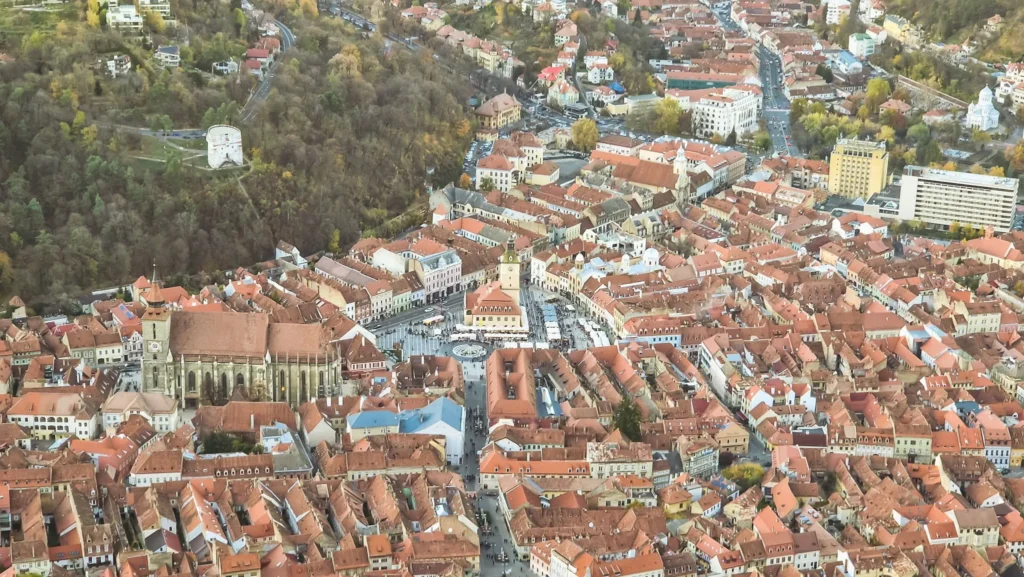 Brașov from above Close-up view of Old Town Brașov from above